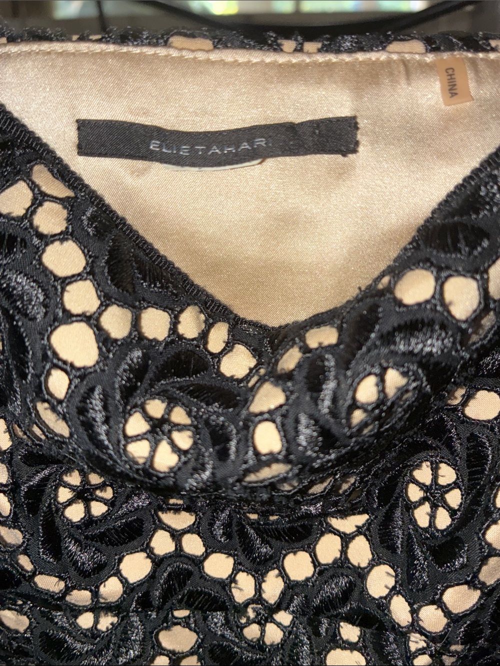 Elie Tahari Black & Cream Lace-Overlay Mini Dress. Sz 4